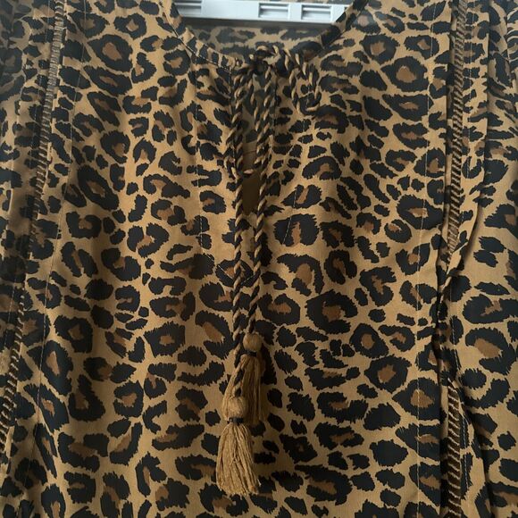 Womens Babydoll Dress Sz Small Leopard Lined Tassel Animal Print Boho Brown - Picture 6 of 16